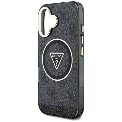 Capa MagSafe para Apple iPhone 16, Guess, IML Glitter 4G Circle Triangle, Preta