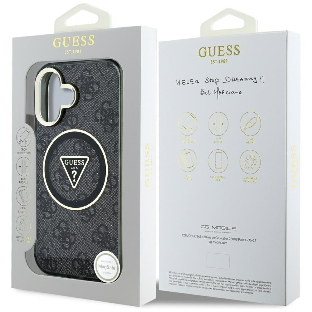 Capa MagSafe para Apple iPhone 16, Guess, IML Glitter 4G Circle Triangle, Preta