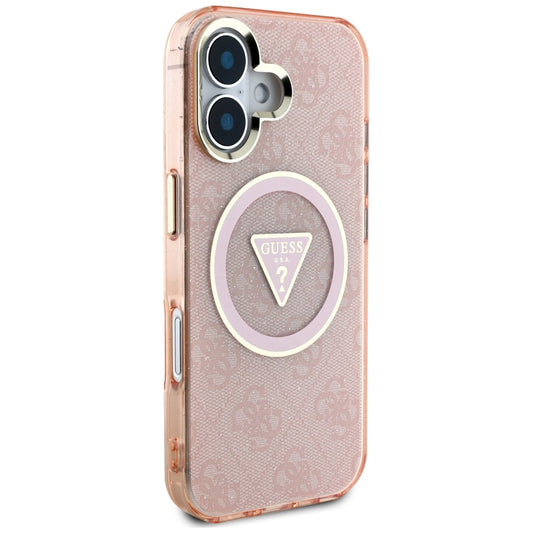 Capa MagSafe para Apple iPhone 16, Guess, IML Glitter 4G Circle Triangle, Rosa