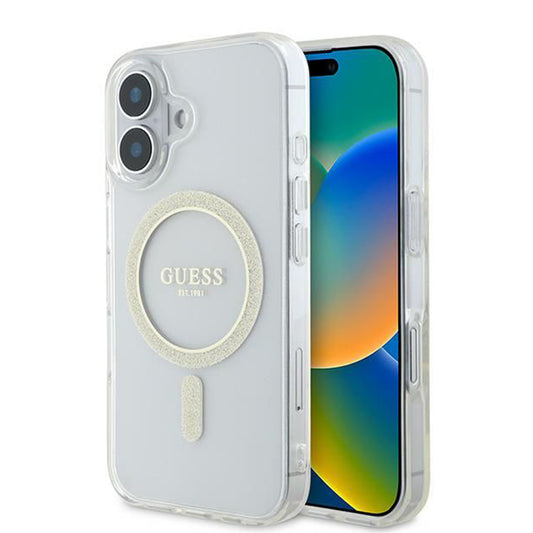 Capa MagSafe para Apple iPhone 16, Guess, IML Glitter Circle, Transparente