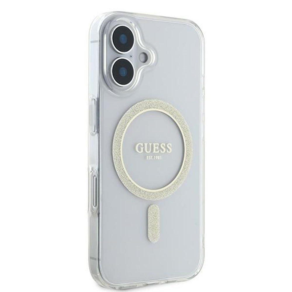 Capa MagSafe para Apple iPhone 16, Guess, IML Glitter Circle, Transparente