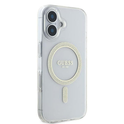 Capa MagSafe para Apple iPhone 16, Guess, IML Glitter Circle, Transparente