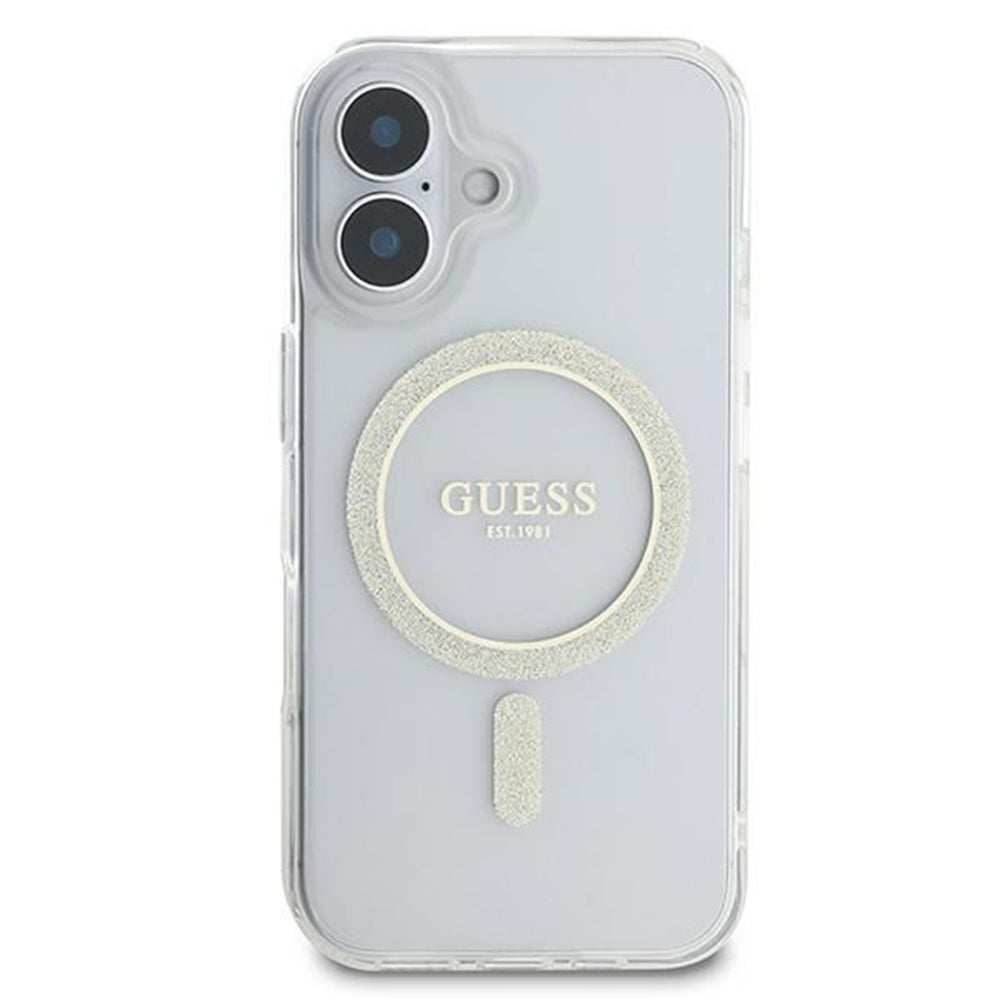 Capa MagSafe para Apple iPhone 16, Guess, IML Glitter Circle, Transparente