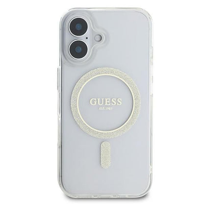 Capa MagSafe para Apple iPhone 16, Guess, IML Glitter Circle, Transparente