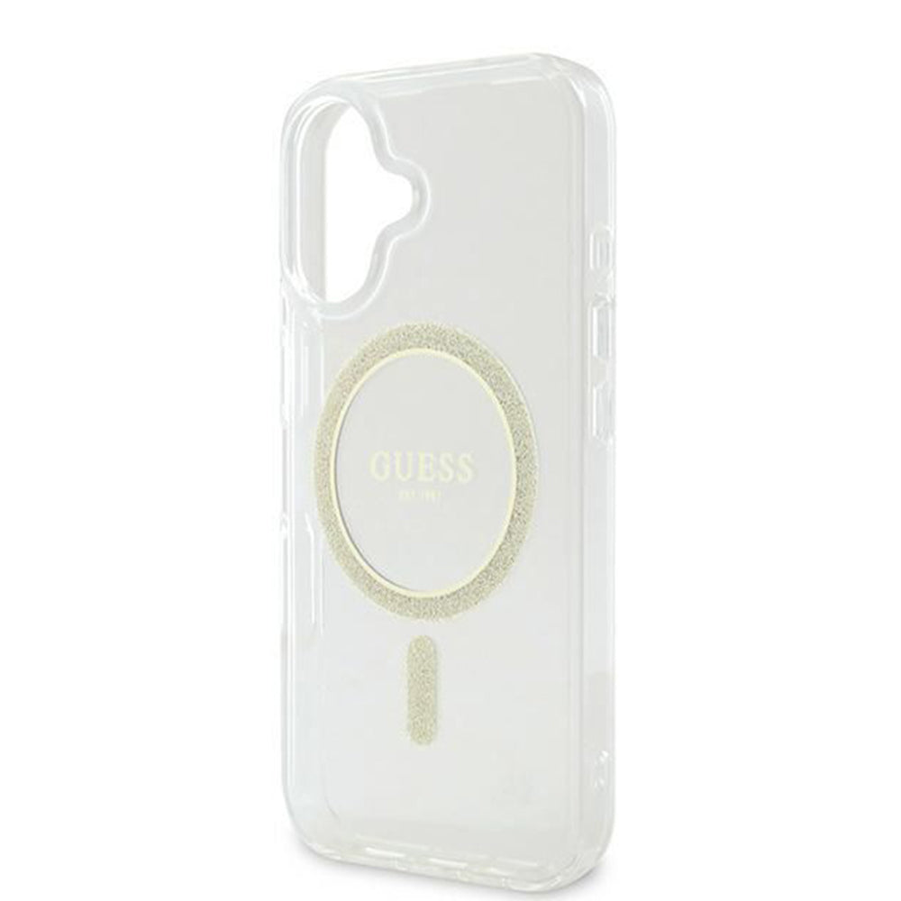 Capa MagSafe para Apple iPhone 16, Guess, IML Glitter Circle, Transparente