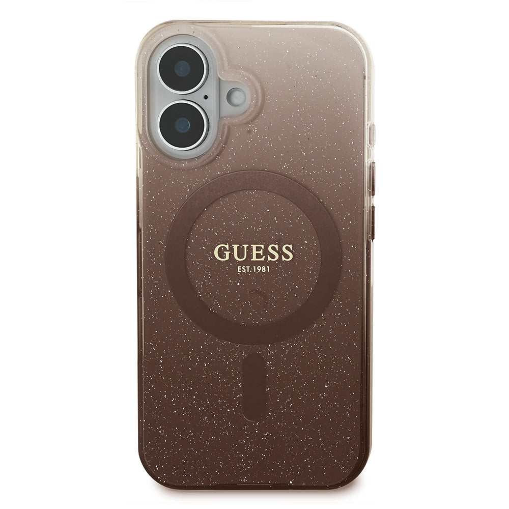 Capa MagSafe para Apple iPhone 16, Guess, IML Glitter Gradient, Castanho