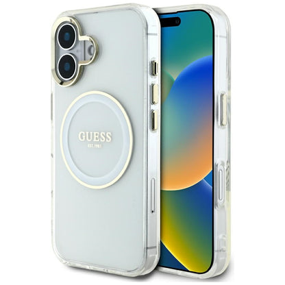 Capa MagSafe para Apple iPhone 16, Guess, IML Metal Colored Circle, Branca