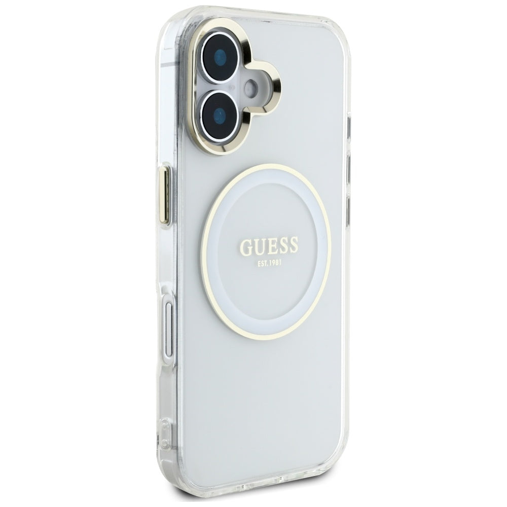 Capa MagSafe para Apple iPhone 16, Guess, IML Metal Colored Circle, Branca