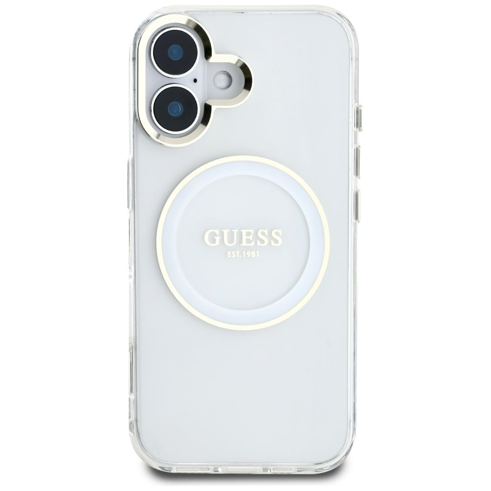 Capa MagSafe para Apple iPhone 16, Guess, IML Metal Colored Circle, Branca