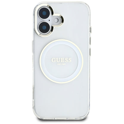 Capa MagSafe para Apple iPhone 16, Guess, IML Metal Colored Circle, Branca
