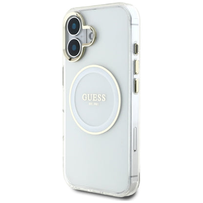 Capa MagSafe para Apple iPhone 16, Guess, IML Metal Colored Circle, Branca