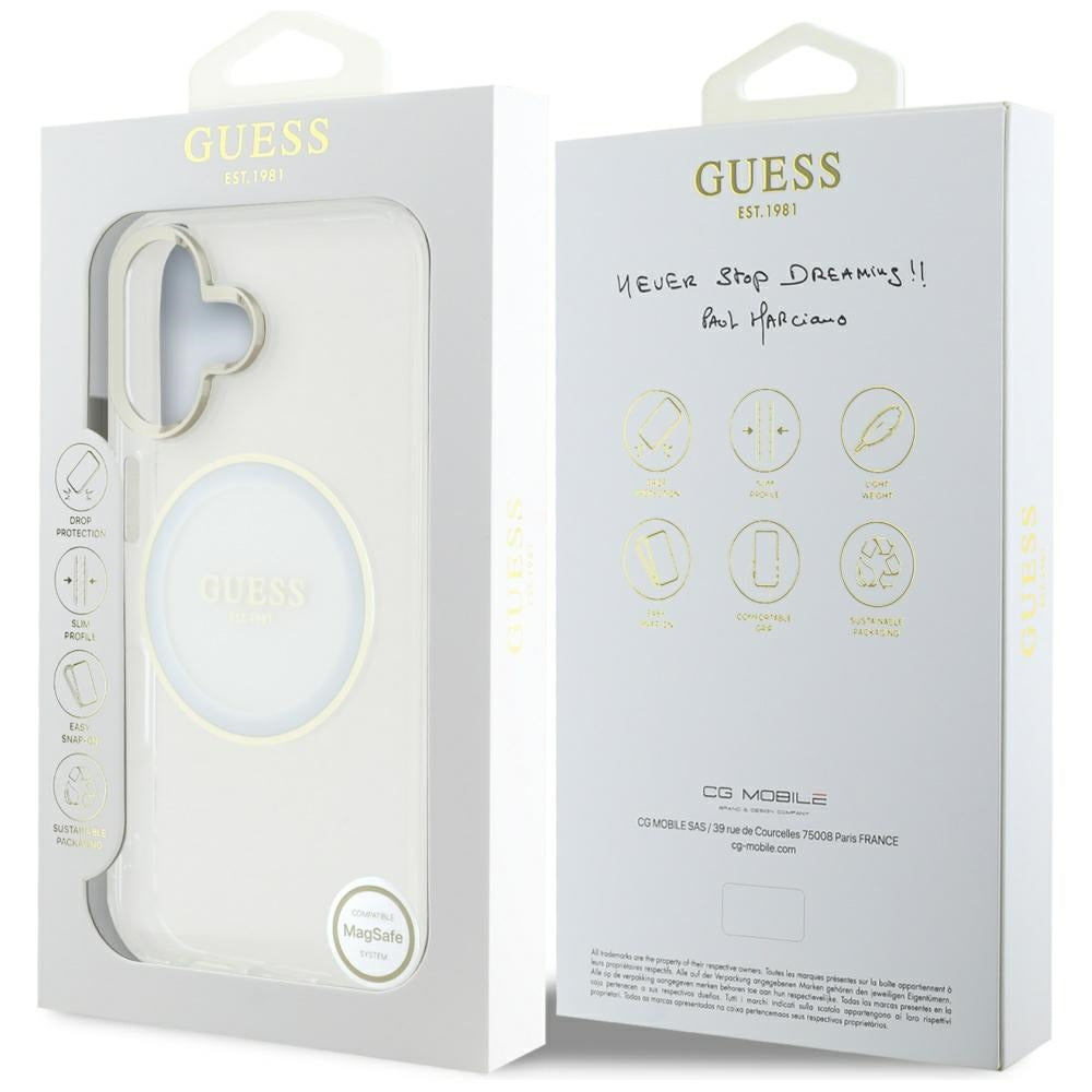 Capa MagSafe para Apple iPhone 16, Guess, IML Metal Colored Circle, Branca