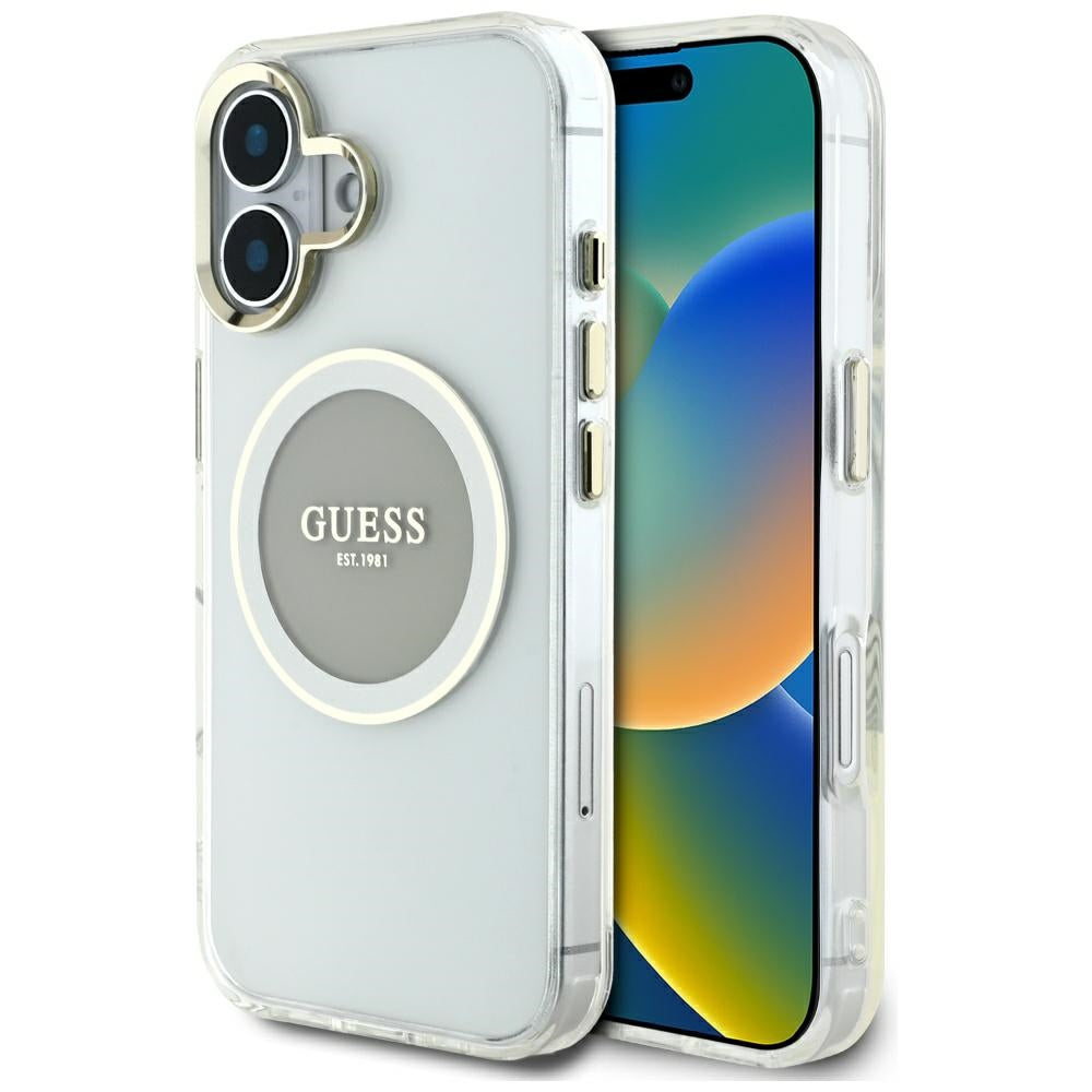 Capa MagSafe para Apple iPhone 16, Guess, IML Metal Colored Circle, Cinza