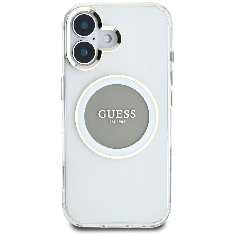 Capa MagSafe para Apple iPhone 16, Guess, IML Metal Colored Circle, Cinza