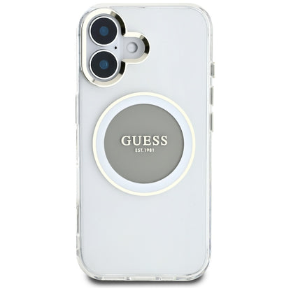 Capa MagSafe para Apple iPhone 16, Guess, IML Metal Colored Circle, Cinza