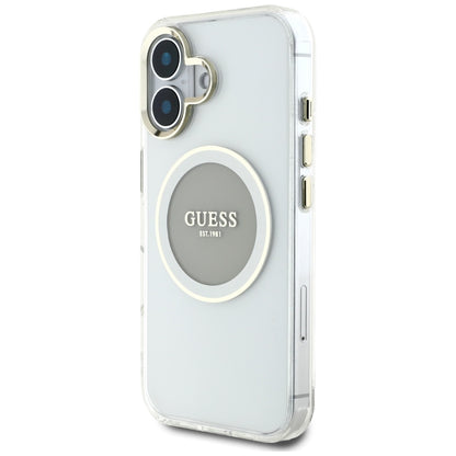 Capa MagSafe para Apple iPhone 16, Guess, IML Metal Colored Circle, Cinza