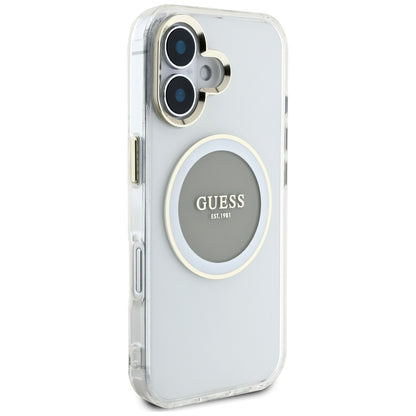 Capa MagSafe para Apple iPhone 16, Guess, IML Metal Colored Circle, Cinza