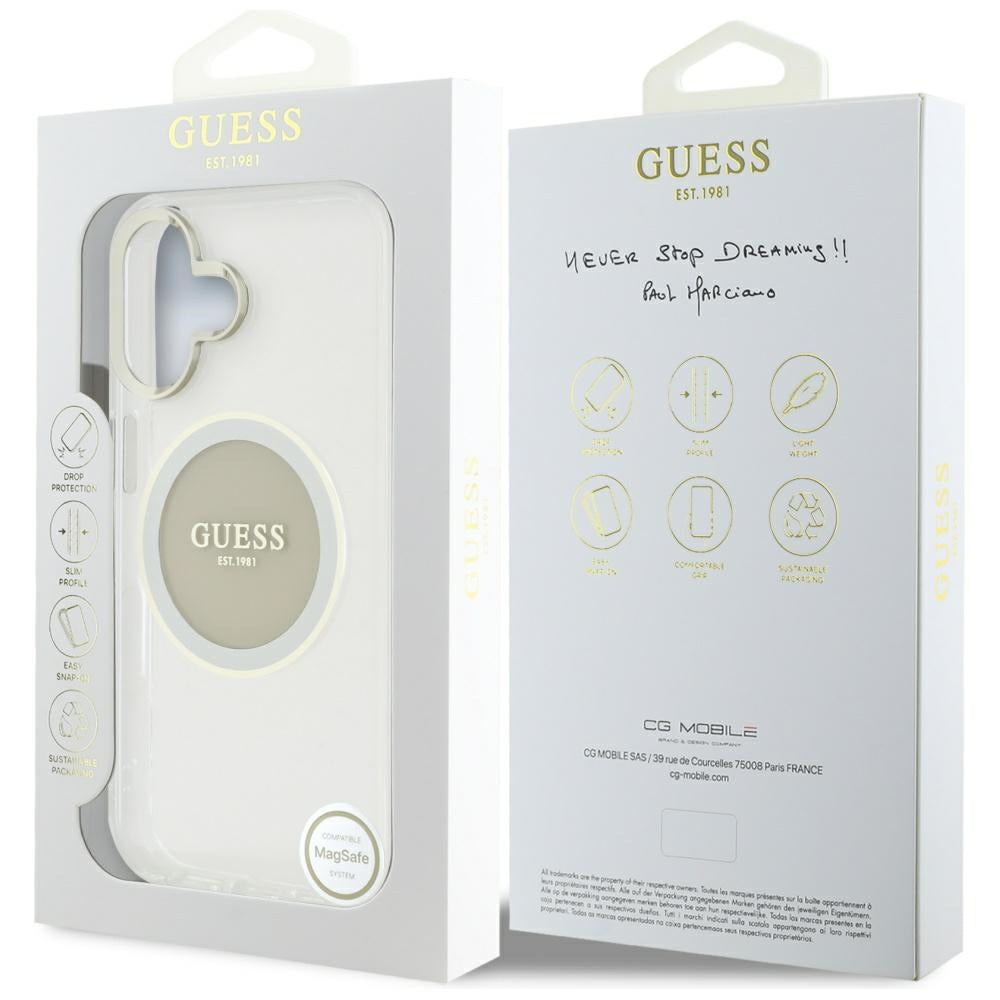 Capa MagSafe para Apple iPhone 16, Guess, IML Metal Colored Circle, Cinza