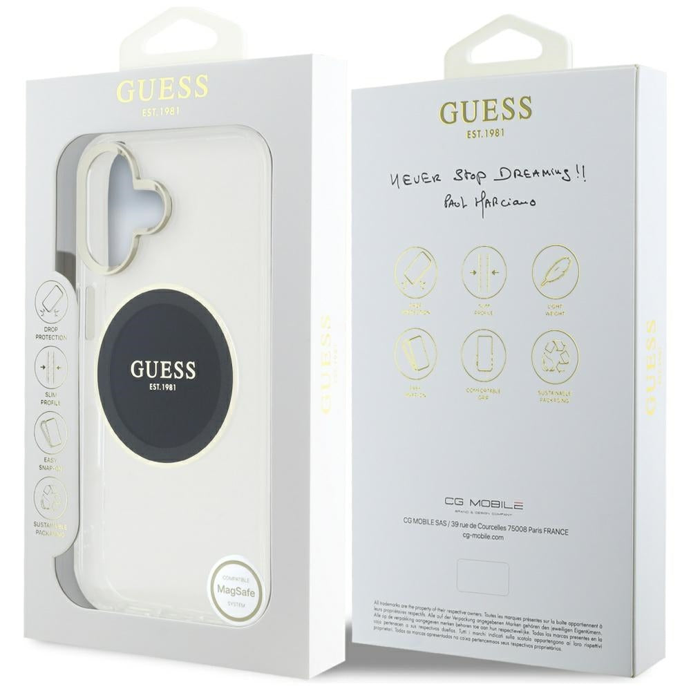 Capa MagSafe para Apple iPhone 16, Guess, IML Metal Colored Circle, Preta