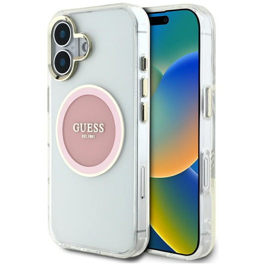 Capa MagSafe para Apple iPhone 16, Guess, IML Metal Colored Circle, Rosa