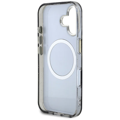 Capa MagSafe para Apple iPhone 16, Guess, IML Metal Glitter Flowers Triangle, Preta