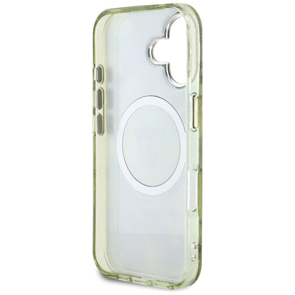 Capa MagSafe para Apple iPhone 16, Guess, IML Metal Glitter Flowers Triangle, Verde