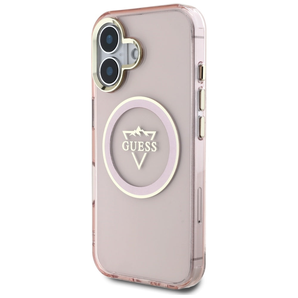 Capa MagSafe para Apple iPhone 16, Guess, IML Metal Mountain Logo, Rosa