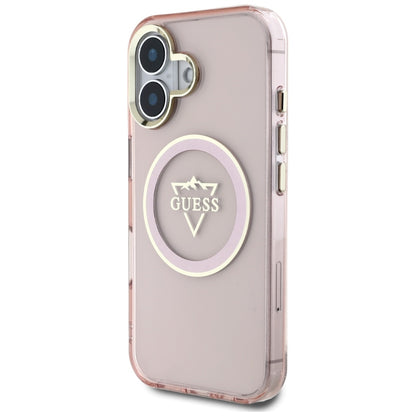Capa MagSafe para Apple iPhone 16, Guess, IML Metal Mountain Logo, Rosa