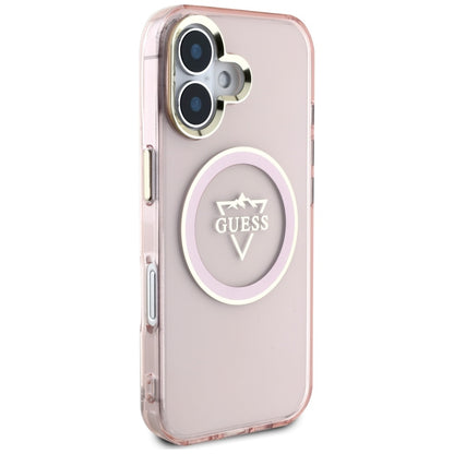 Capa MagSafe para Apple iPhone 16, Guess, IML Metal Mountain Logo, Rosa