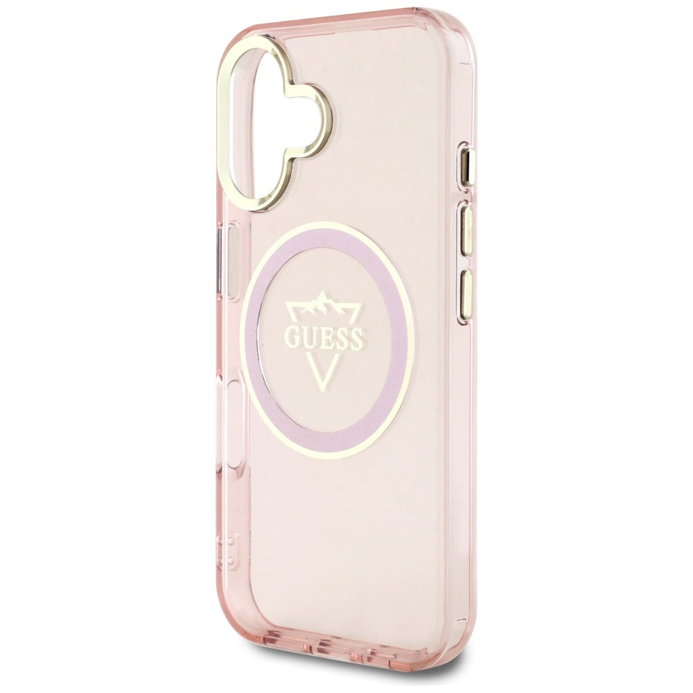 Capa MagSafe para Apple iPhone 16, Guess, IML Metal Mountain Logo, Rosa