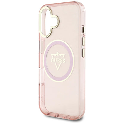 Capa MagSafe para Apple iPhone 16, Guess, IML Metal Mountain Logo, Rosa