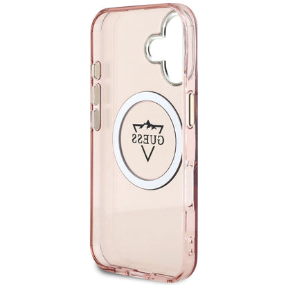 Capa MagSafe para Apple iPhone 16, Guess, IML Metal Mountain Logo, Rosa