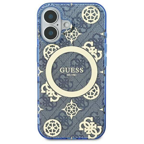 Capa MagSafe para Apple iPhone 16, Guess, IML Peony On 4G Background, Azul