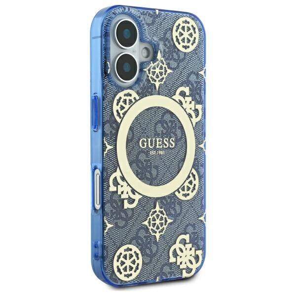 Capa MagSafe para Apple iPhone 16, Guess, IML Peony On 4G Background, Azul