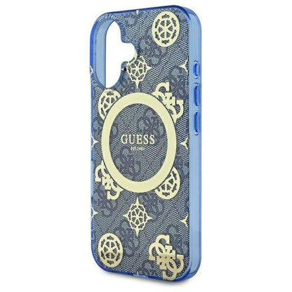 Capa MagSafe para Apple iPhone 16, Guess, IML Peony On 4G Background, Azul