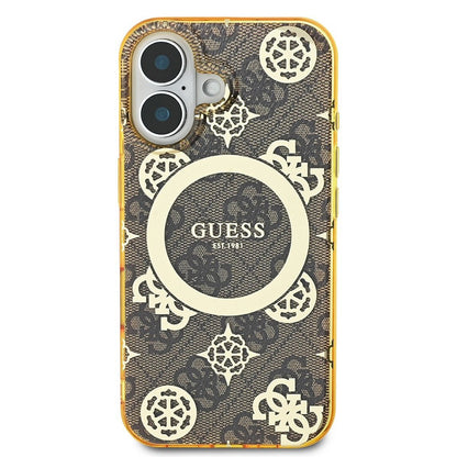 Capa MagSafe para Apple iPhone 16, Guess, IML Peony On 4G Background, Marrom