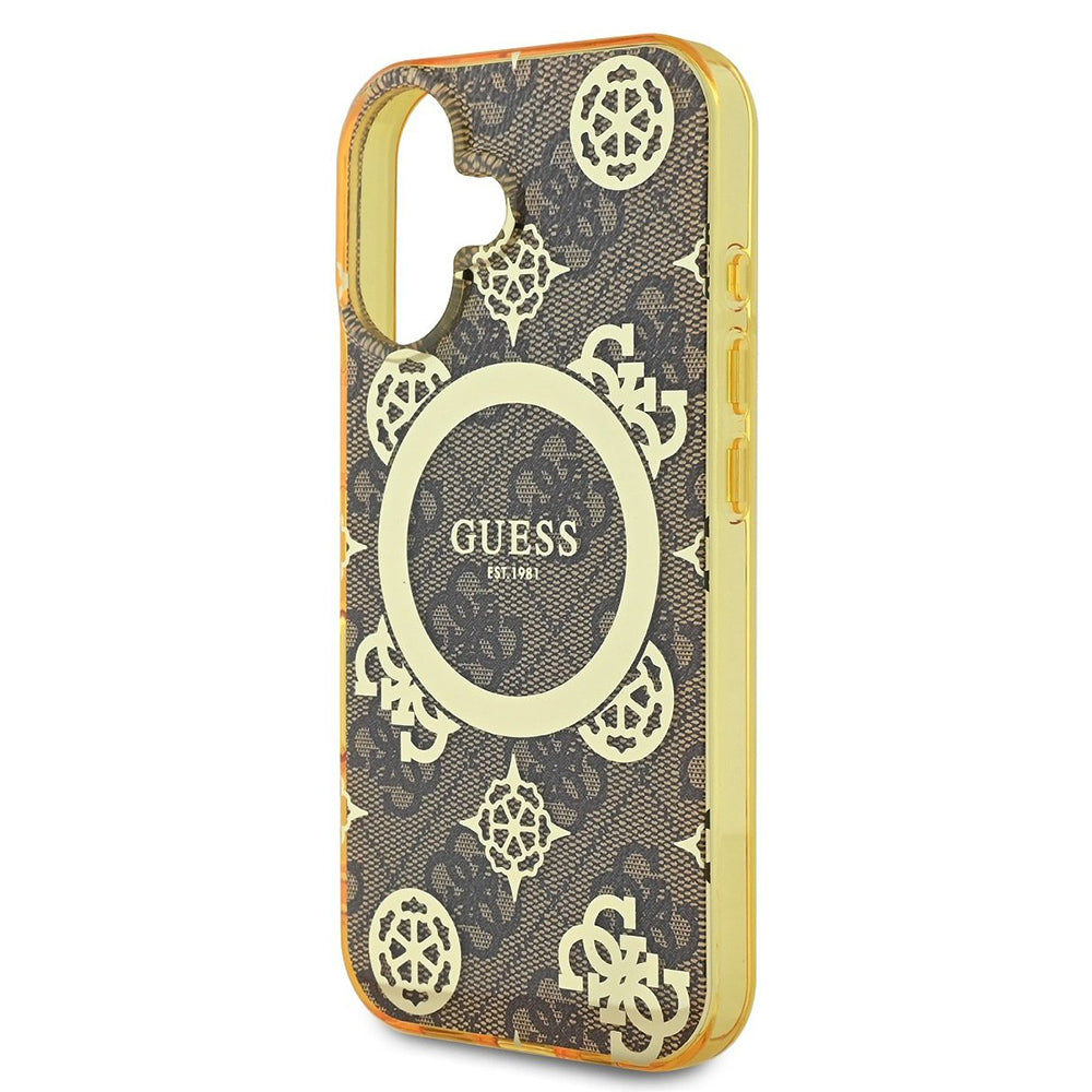 Capa MagSafe para Apple iPhone 16, Guess, IML Peony On 4G Background, Marrom