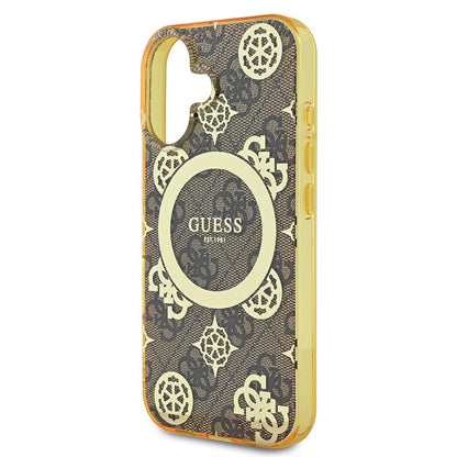 Capa MagSafe para Apple iPhone 16, Guess, IML Peony On 4G Background, Marrom