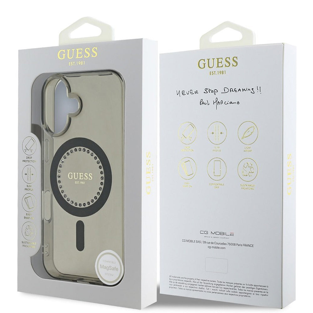 Capa MagSafe para Apple iPhone 16, Guess, IML Rhinestone, Preta