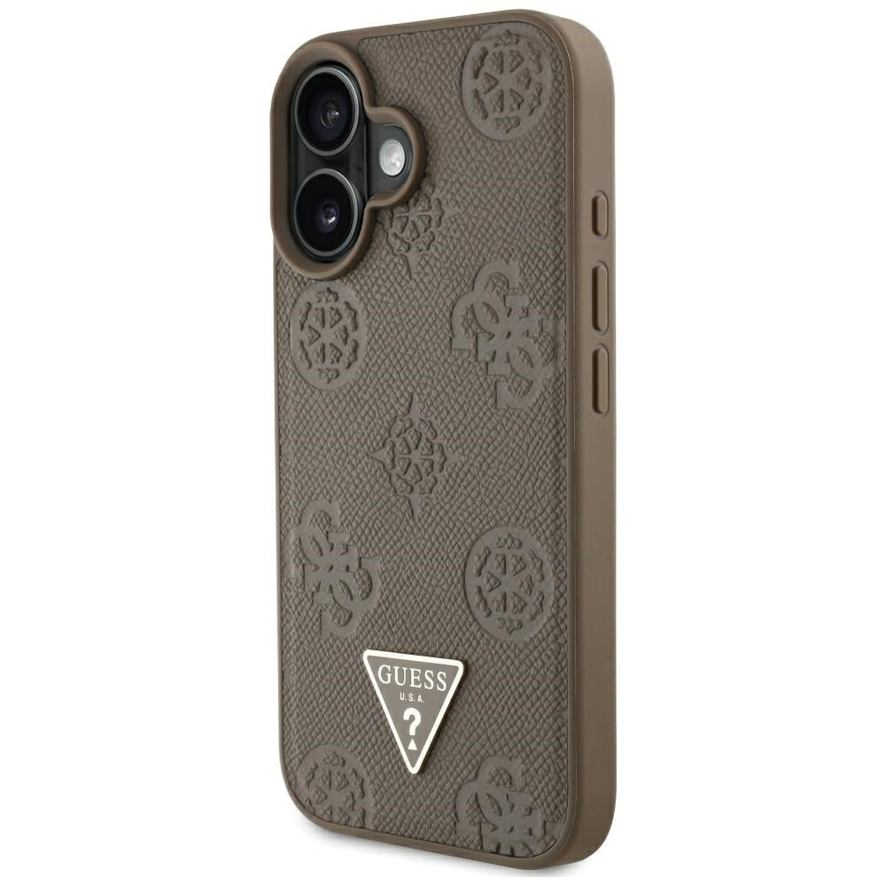 Capa MagSafe para Apple iPhone 16, Guess, Peony Grained Hot Stamp Triangle, Marrom