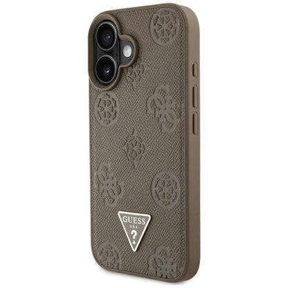 Capa MagSafe para Apple iPhone 16, Guess, Peony Grained Hot Stamp Triangle, Marrom