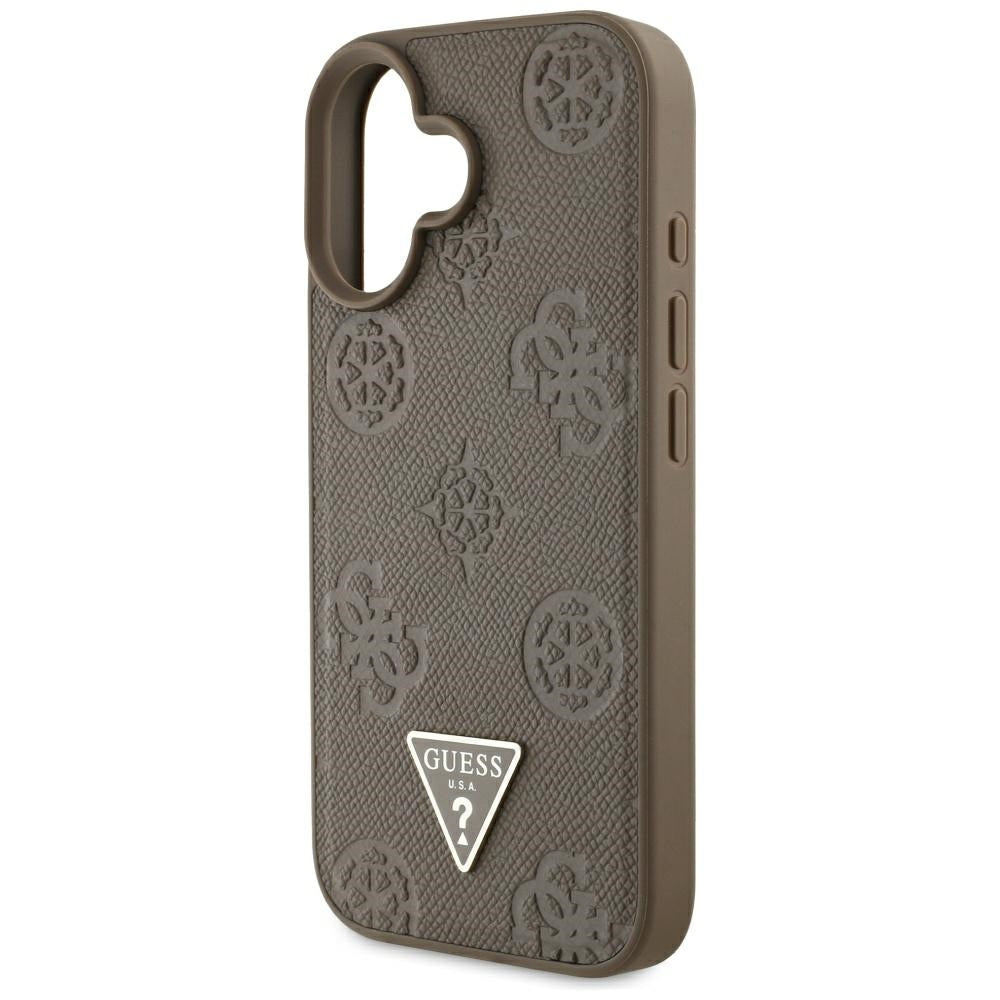 Capa MagSafe para Apple iPhone 16, Guess, Peony Grained Hot Stamp Triangle, Marrom