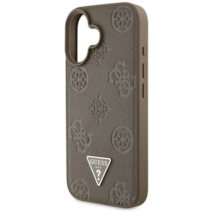 Capa MagSafe para Apple iPhone 16, Guess, Peony Grained Hot Stamp Triangle, Marrom