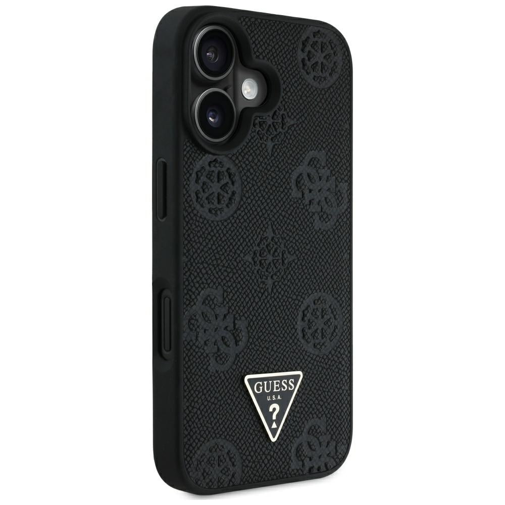 Capa MagSafe para Apple iPhone 16, Guess, Peony Grained Hot Stamp Triangle, Preta