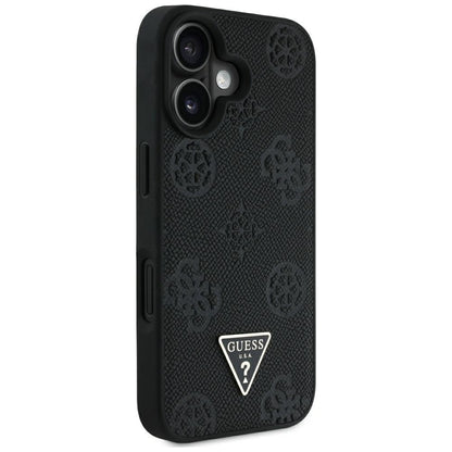 Capa MagSafe para Apple iPhone 16, Guess, Peony Grained Hot Stamp Triangle, Preta