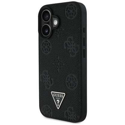 Capa MagSafe para Apple iPhone 16, Guess, Peony Grained Hot Stamp Triangle, Preta