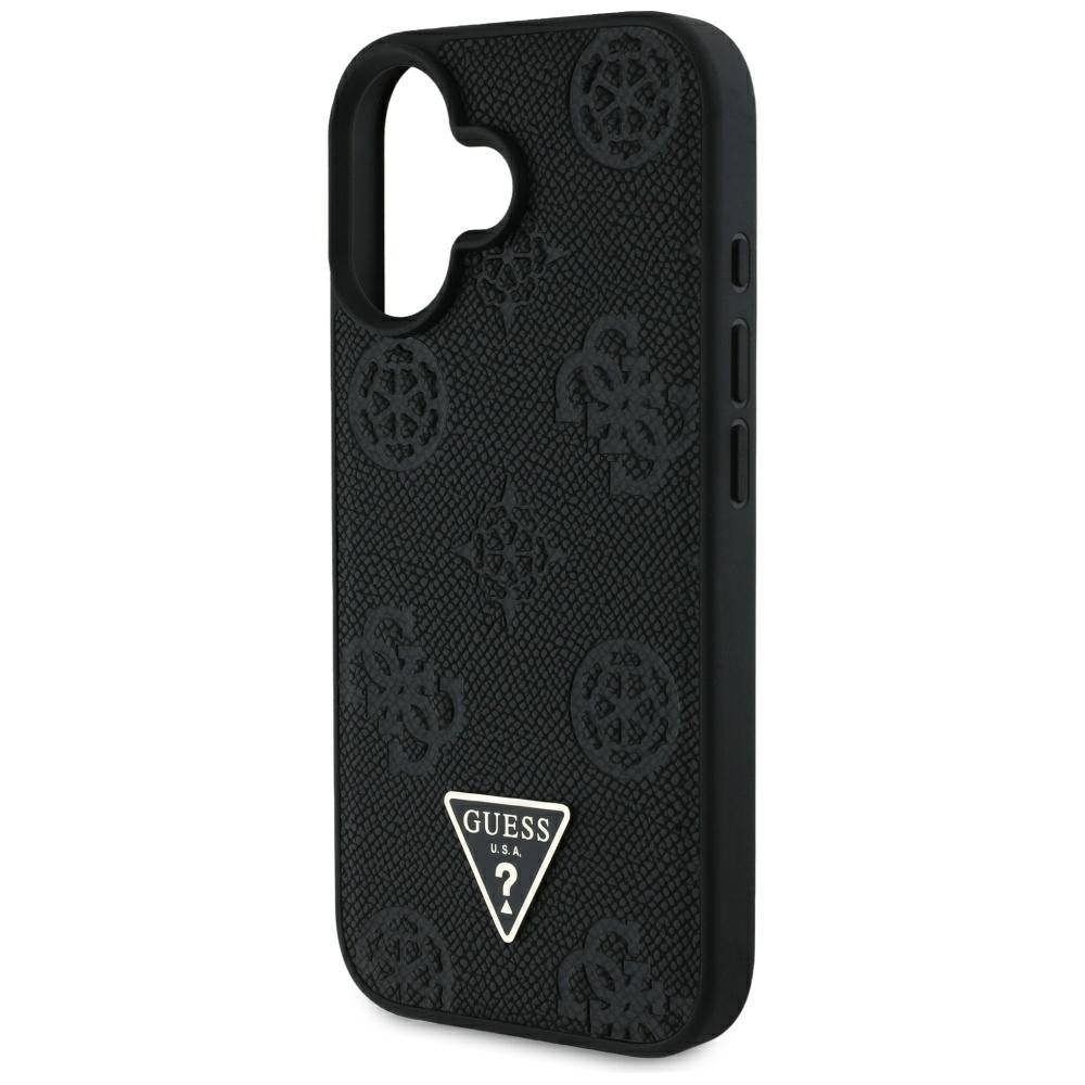 Capa MagSafe para Apple iPhone 16, Guess, Peony Grained Hot Stamp Triangle, Preta