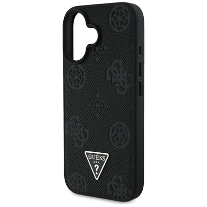 Capa MagSafe para Apple iPhone 16, Guess, Peony Grained Hot Stamp Triangle, Preta