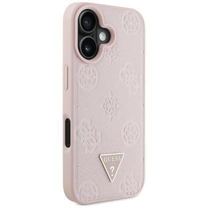 MagSafe Case for Apple iPhone 16, Guess, Peony Grained Hot Stamp Triangle, Pink