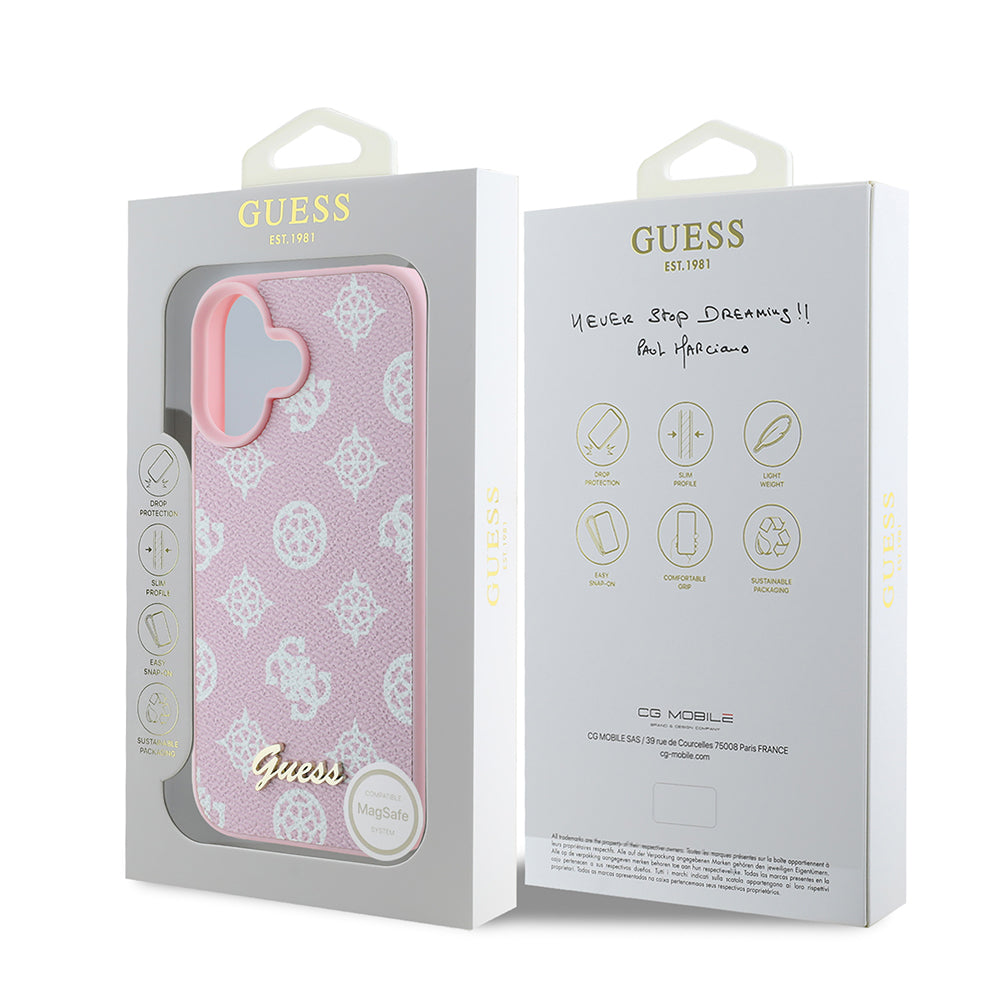 Capa MagSafe para Apple iPhone 16, Guess, Peony Script, Rosa